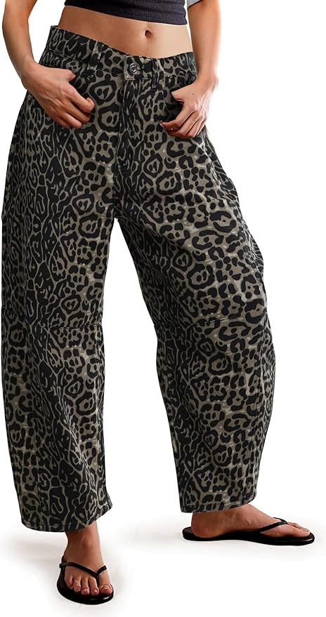 Leopard print baggy boyfriend jeans